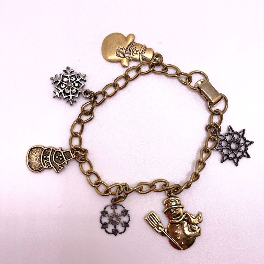 Winter Charm Bracelet Snowmen Snowflake Lightweight Metal
